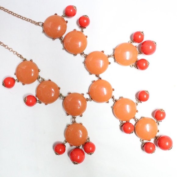 Orange Discs & Hanging Balls Adjustable Costume Jewelry Statement Necklace - Picture 3 of 11